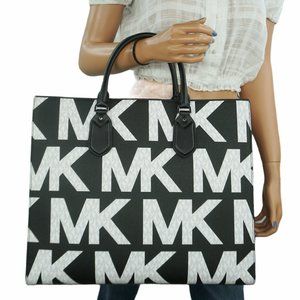 Michael Kors Graphic LG Logo Tote MK White Black